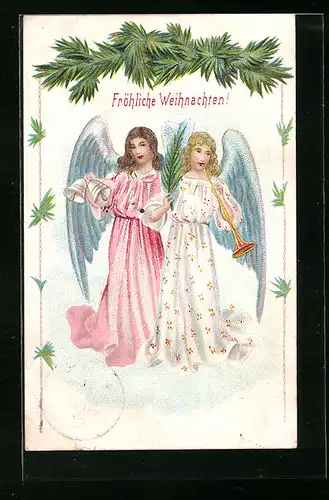 AK Musizierende Weihnachtsengel auf einer Wolke stehend