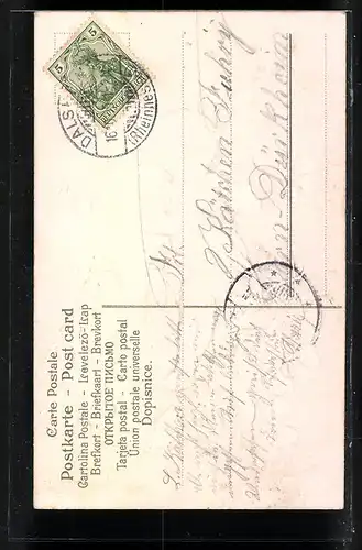 Präge-AK Engelchen mit Kleeblättern