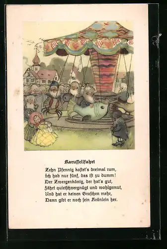 AK Zwerge bei der Karusselfahrt