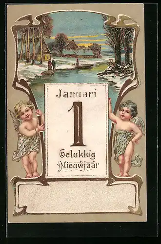 Präge-AK Neujahrsengel wünschen ein frohes neues Jahr
