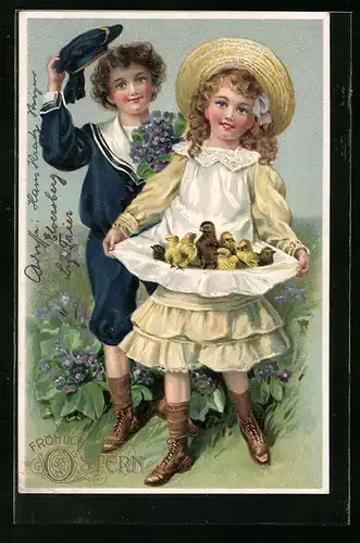 AK Kinder mit Osterküken