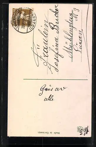 AK Kinder mit Korb voller Blumen zu Neujahr