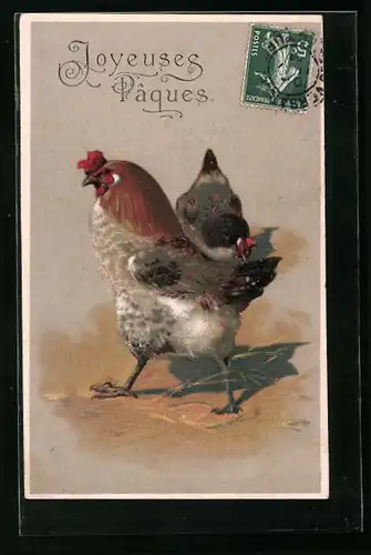 AK Joyeuses Paques, Hühner zu Ostern