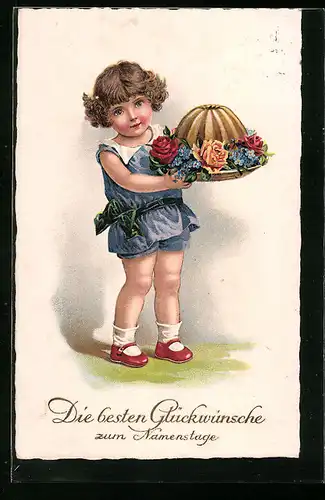 AK Mädchen mit Gugelhupf zum Namenstag