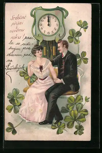 Präge-AK Liebespaar zu Mitternacht, Kleeblatt