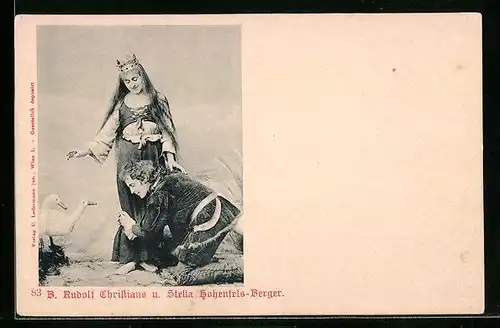 AK Schauspieler Rudolf Christians und Stella Hohenfels-Berger mit 2 Enten