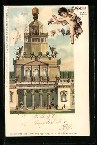 Lithographie München, II. Kraft- und Arbeitsmaschinen-Ausstellung 1898, Mittelbau