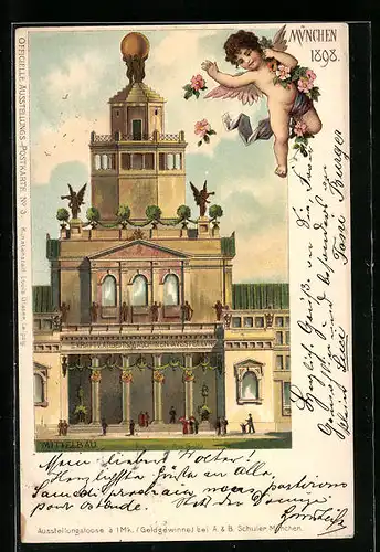 Lithographie München, II. Kraft- und Arbeitsmaschinen-Ausstellung 1898, Mittelbau