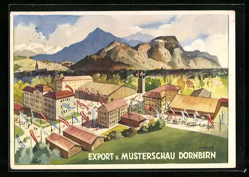 Künstler-AK Dornbirn, Export- und Musterschau 1949, Totalansicht