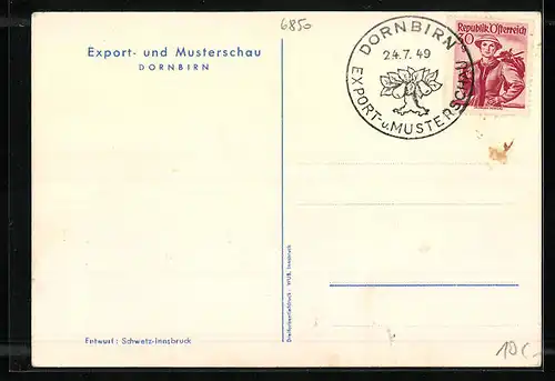 Künstler-AK Dornbirn, Export- und Musterschau 1949, Gesamtansicht