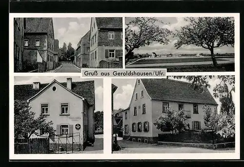 AK Geroldshausen / Ufr., Bäckerei, Gebäudeansichten, Totale