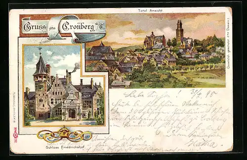 Künstler-AK Cronberg, Totalansicht, Schloss Friederichshof