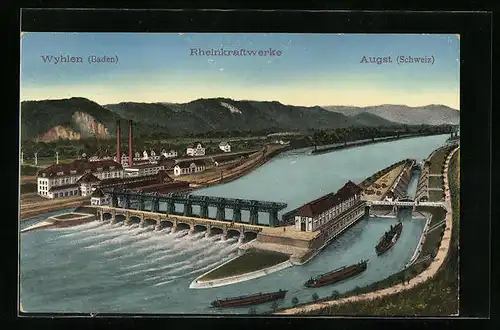 AK Wyhlen /Baden, Rheinkraftwerke aus der Vogelschau