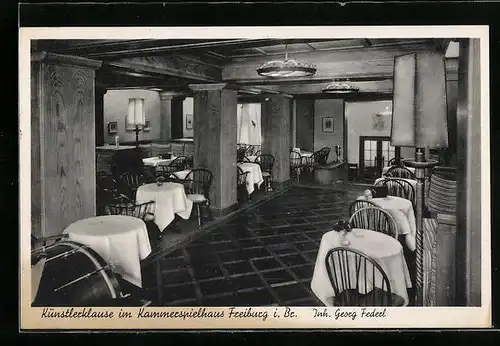 AK Freiburg i. Br., Cafe Künstlerklause im Kammerspielhaus, Innenansicht