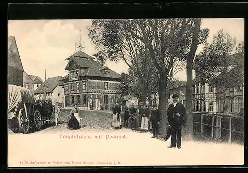 AK Braunlage, Hauptstrasse mit Postamt