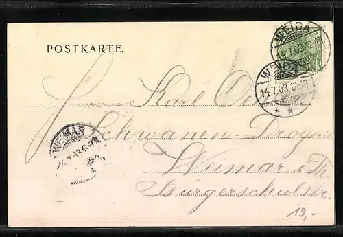 AK Weida, Partie an der Weida und Blick auf Schloss Osterburg