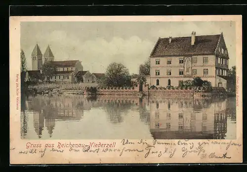 AK Reichenau-Niederzell, Ortsansicht mit Kirche