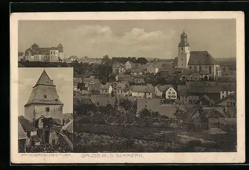 AK Simmern, Ortsansicht mit Schinderhannes-Turm