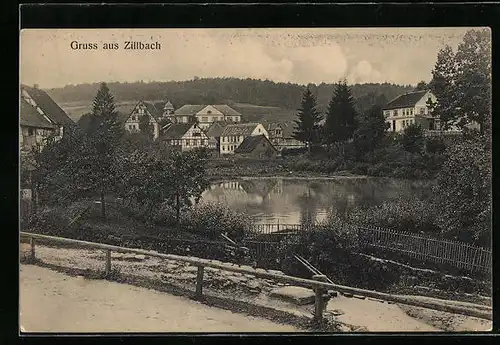AK Zillbach, Ortsansicht mit Teich
