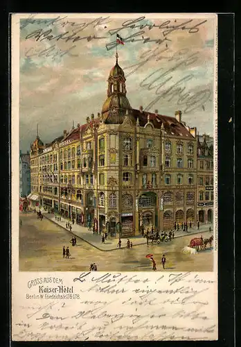 Lithographie Berlin, Kaiser-Hotel in der Friedrichstrasse 176-178