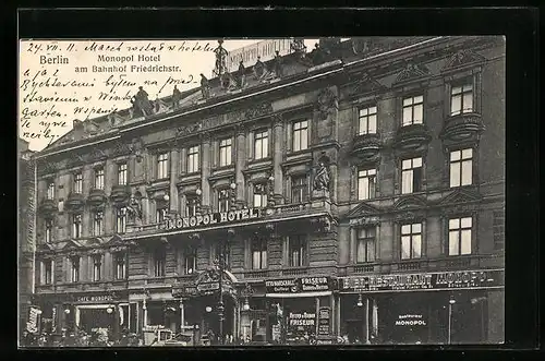 AK Berlin, Monopol Hotel am Bahnhof Friedrichstrasse