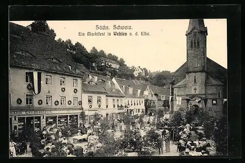 AK Wehlen a. Elbe, Marktfest an der Kirche