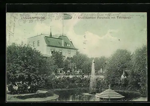AK Langenfelde, Etablissement Forsthaus mit Teichpartie