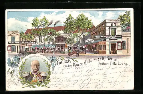 Lithographie Berlin-Tiergarten, Gasthaus Kaiser Wilhelm-Zelt