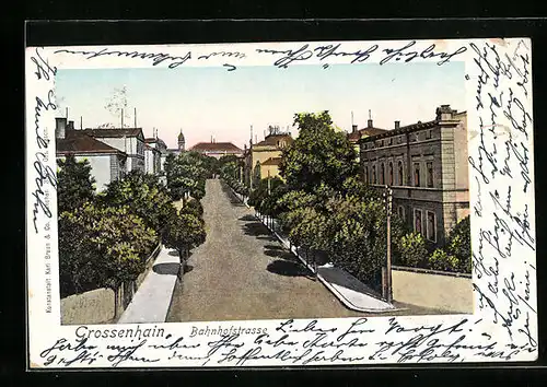 AK Grossenhain, Bahnhofstrasse aus der Vogelschau