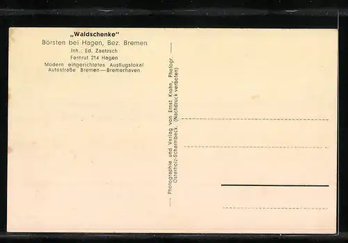 AK Börsten b. Hagen, Gasthaus Waldschenke, Saal