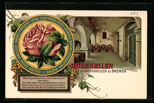 Künstler-AK Bremen, Gasthaus Rosekeller im Ratskeller