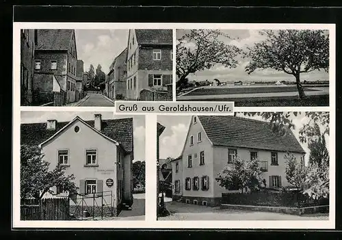 AK Geroldshausen / Ufr., Bäckerei und Handlung, Gebäudeansicht, Ortspartie