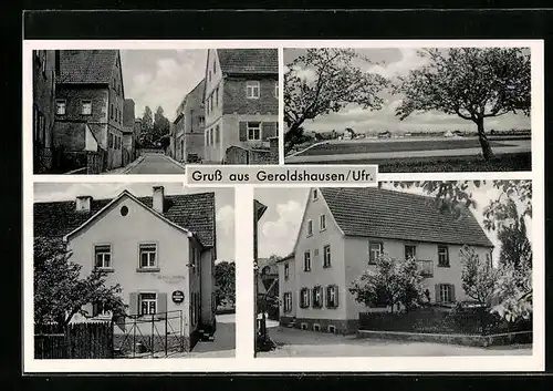 AK Geroldshausen / Ufr., Bäckerei und Handlung, Gebäudeansicht, Ortspartie
