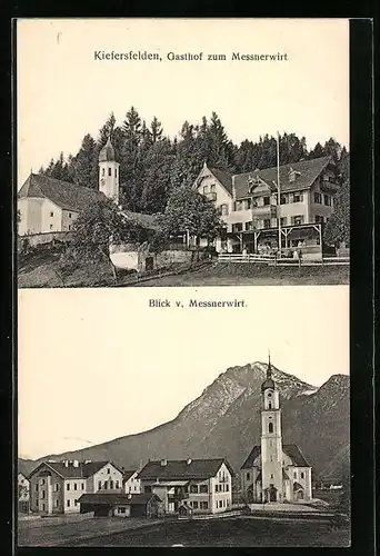 AK Kiefersfelden, Gasthof zum Messnerwirt, Teilansicht mit Kirche