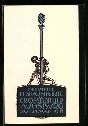 Künstler-AK Augsburg, Festpostkarte zur Grossstadtfeier 1911