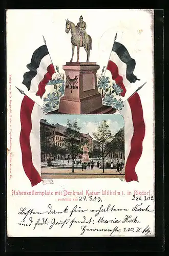 AK Rixdorf, Hohenzollernplatz mit Denkmal Kaiser Wilhelm I.