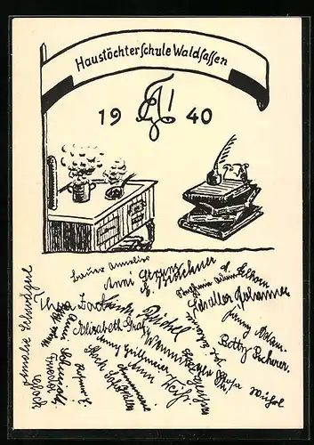 AK Waldsassen, Haustöchterschule 1940, Herd und Bücher