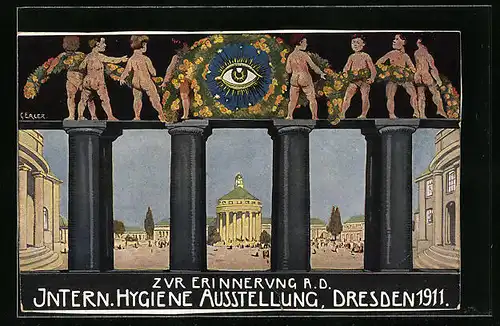 Künstler-AK Dresden, Zur Erinnerung an die Internationale Hygiene-Ausstellung 1911, Pavillon