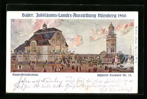 AK Nürnberg, Bayerische Jubilaeums-Ausstellung 1906, Haupt-Restauration, Ganzsache Bayern