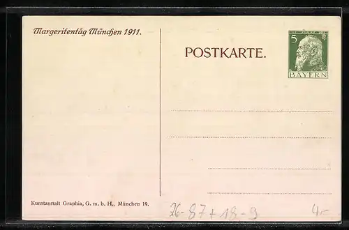 Künstler-AK Ludwig von Zumbusch: Lächelndes Kind mit roter Mütze und Blume, Bayerischer Blumentag 1911, Ganzsache Bayern