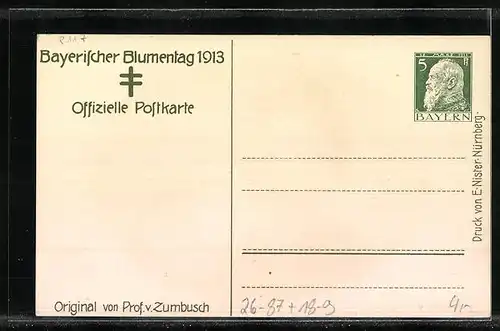 Künstler-AK Ludwig von Zumbusch: Kind mit roter Mütze und grosser Blume, Bayerischer Blumentag 1913, Ganzsache Bayern