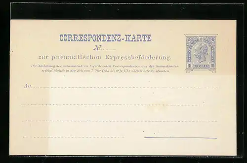 AK Correspondenz-Karte zur pneumatischen Expressbeförderung, Ganzsache Österreich