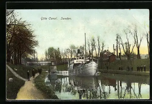 AK Göta Canal, Partie mit Dampfer