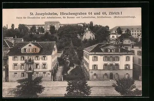 AK Zürich, Dienstbotenheim St. Josephsheim, Hirschengraben 64 u. 68