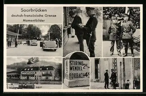 AK Saarbrücken, Deutsch-französische Grenze, Restaurant mit , Grenzsoldaten