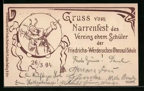 Künstler-AK Berlin, Narrenfest ehem. Schüler der Friedrich-Werderschen Oberreal-Schule Niederwallstr. 12