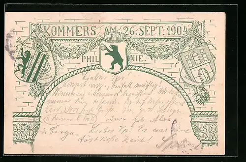 Lithographie Berlin, Philharmonie Kommers 1904, Wappen