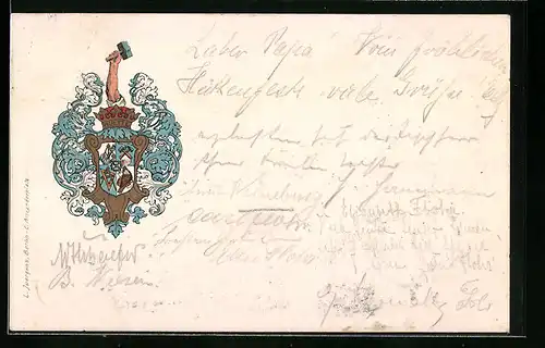 Künstler-AK Studentenwappen mit Krone, Huette
