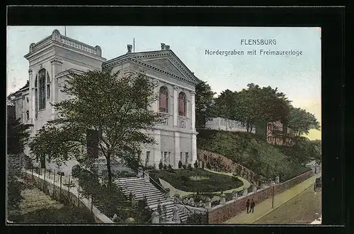 AK Flensburg, Freimaurer, Nordergraben mit Freimaurerloge