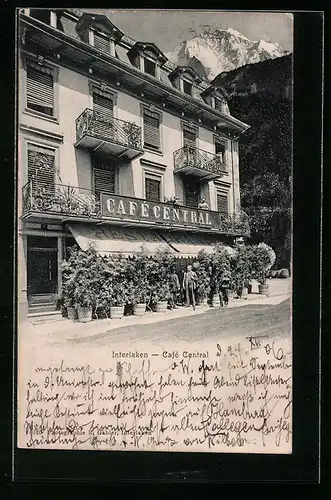 AK Interlaken, Café Central mit Bergpanorama